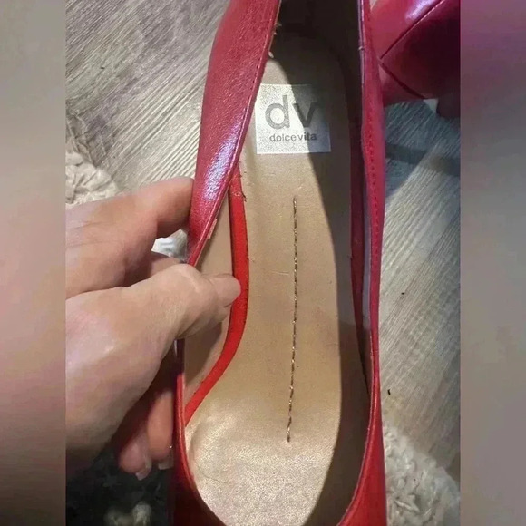 DV by Dolce Vita Red Leather Pointed Toe Heel Classic Chic Women Size 10 Holiday - Picture 5 of 12